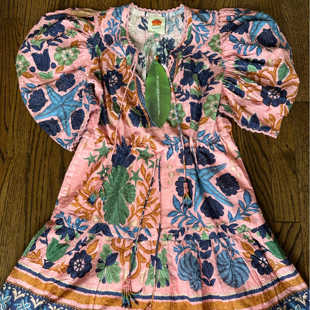 Farm Rio Seashell Tapestry Pink Mini Dress XXS NWT